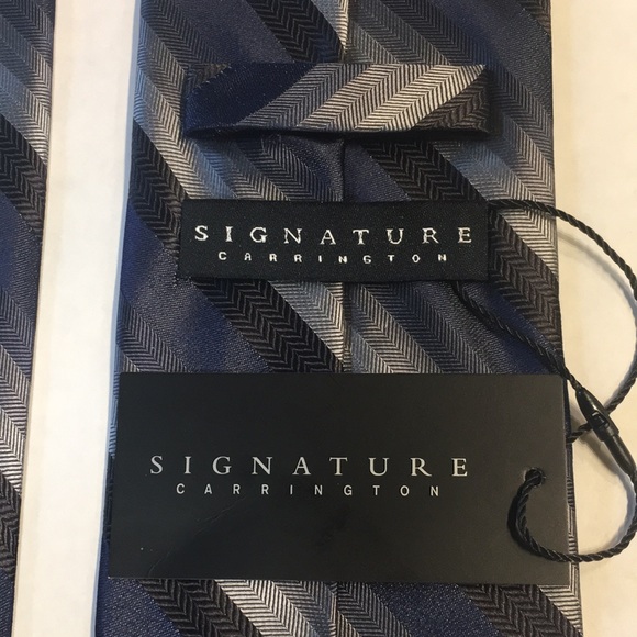 Signature Carrington blue gray black and silver diagonal striped silk tie.NWT - Picture 7 of 9